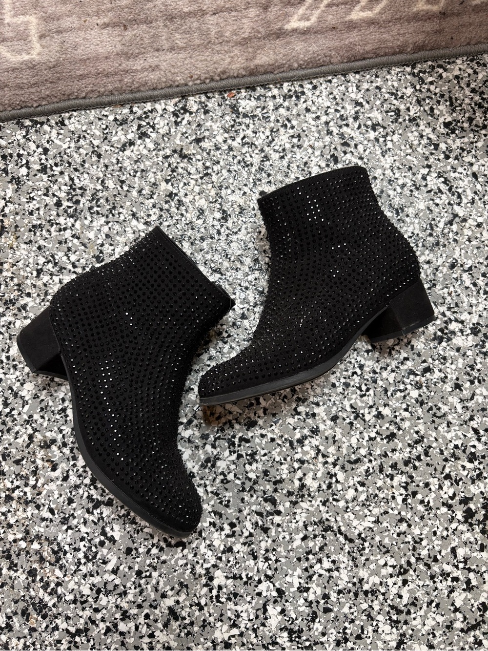 art class Black Rhinestone Knit Ankle Boots for Kids